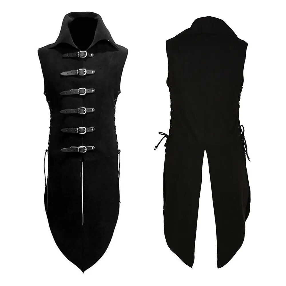 

Men's Black Gothic Steampunk Velvet Vest Medieval Victorian Double Breasted Men Suit Vests Tail Coat Stage Cosplay Prom Costume