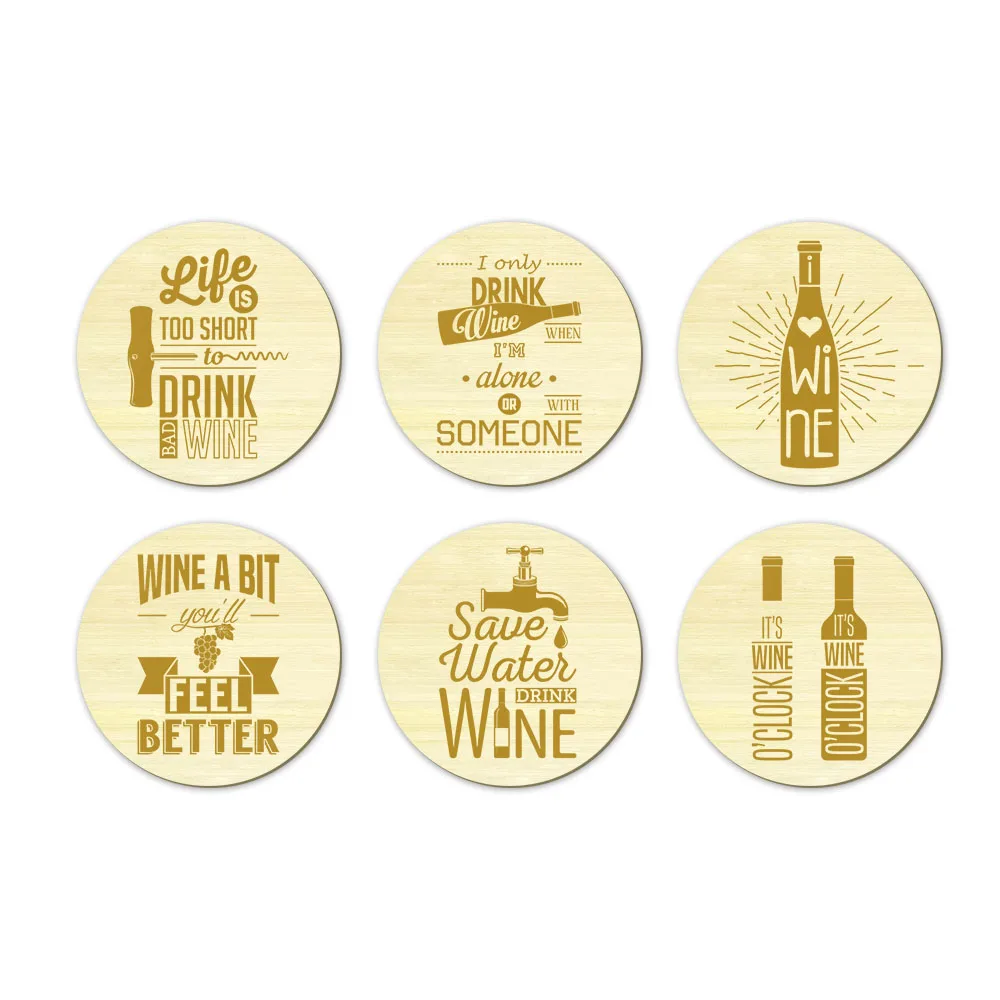 

Set of 6 Wine Not Vintage Alcohol Quotes Wooden Drink Coasters For Man Cave Home Kitchen Bar Brewery Cup Pads With Keepsake Box