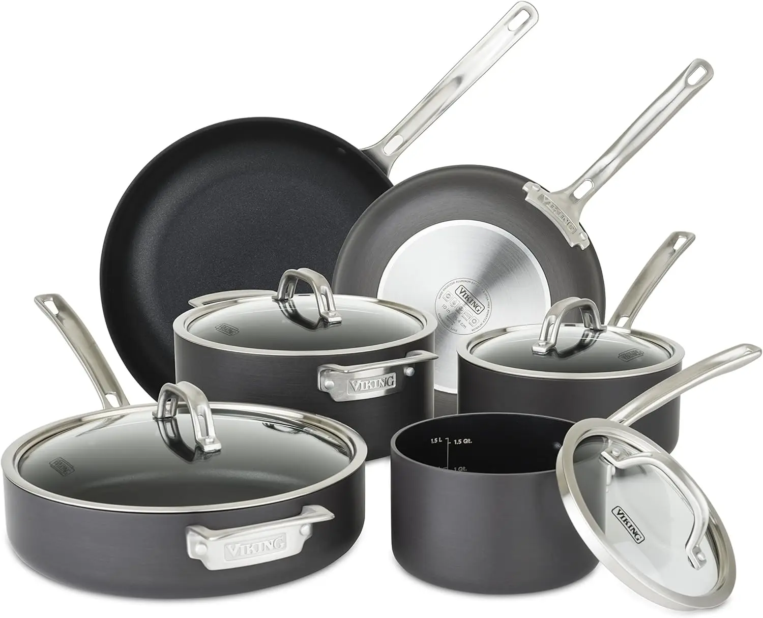 

Hard Anodized Nonstick Cookware Set, 10 Piece, Dishwasher, Oven Safe, Works on All Cooktops including Induction Plate for cookin