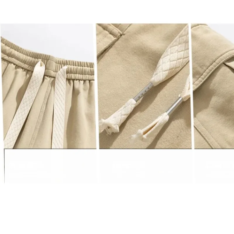 Men's Summer Pocket Elastic Solid High Waist Casual Workwear Sports Loose Trousers Fashion Vintage England Style Punk Shorts