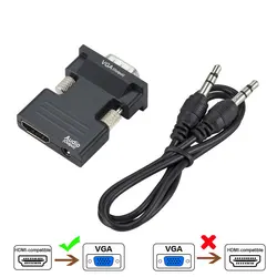 Premium HDMI to VGA Converter with Audio Jack - High-Definition Video Adapter (Black)
