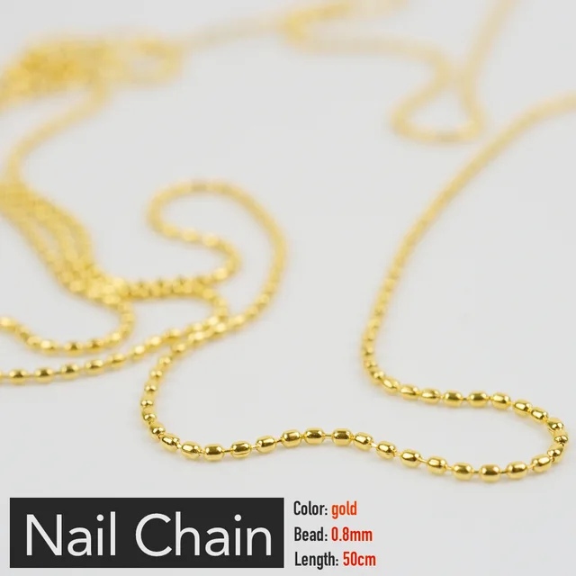 Nail Chain 0.8mm/1.0mm/50cm Rose Gold Silver Pixie Stone Decorations Accessory Metal Steel Ball Chain Nail Art Jewelry Gold (0.8mm)