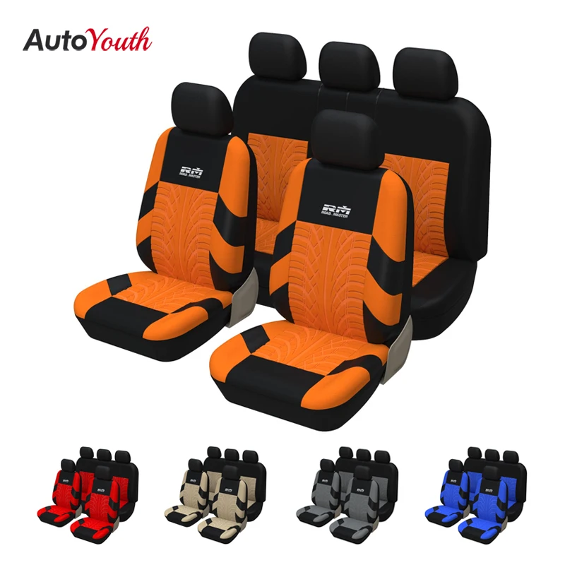 CarSeatCoversFullSetOnOrangeFrontRearSplitBenchCarSeat