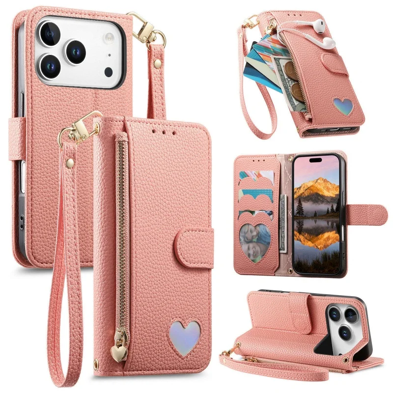 Luxurious Leather Zipper Wallet Phone Case with Wrist Strap and Card Holder