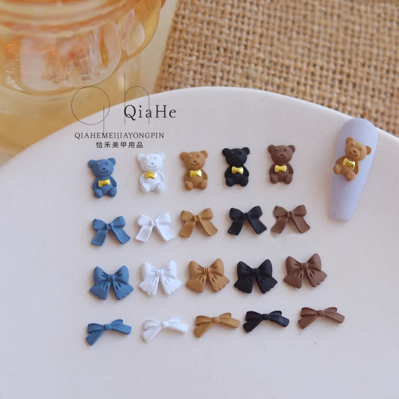 

10pcs Kawaii Nail Accessories Multi-color Bowknot Nail Art Decoration Charms Cute Bear Bowtie Alloy DIY Press On Nail Supplies