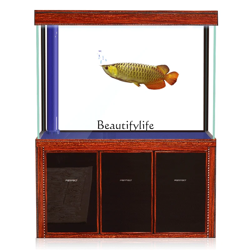 

Aquarium Large Living Room Screen Landscape Creative Mahogany Texture Bottom Filter Fish Tank