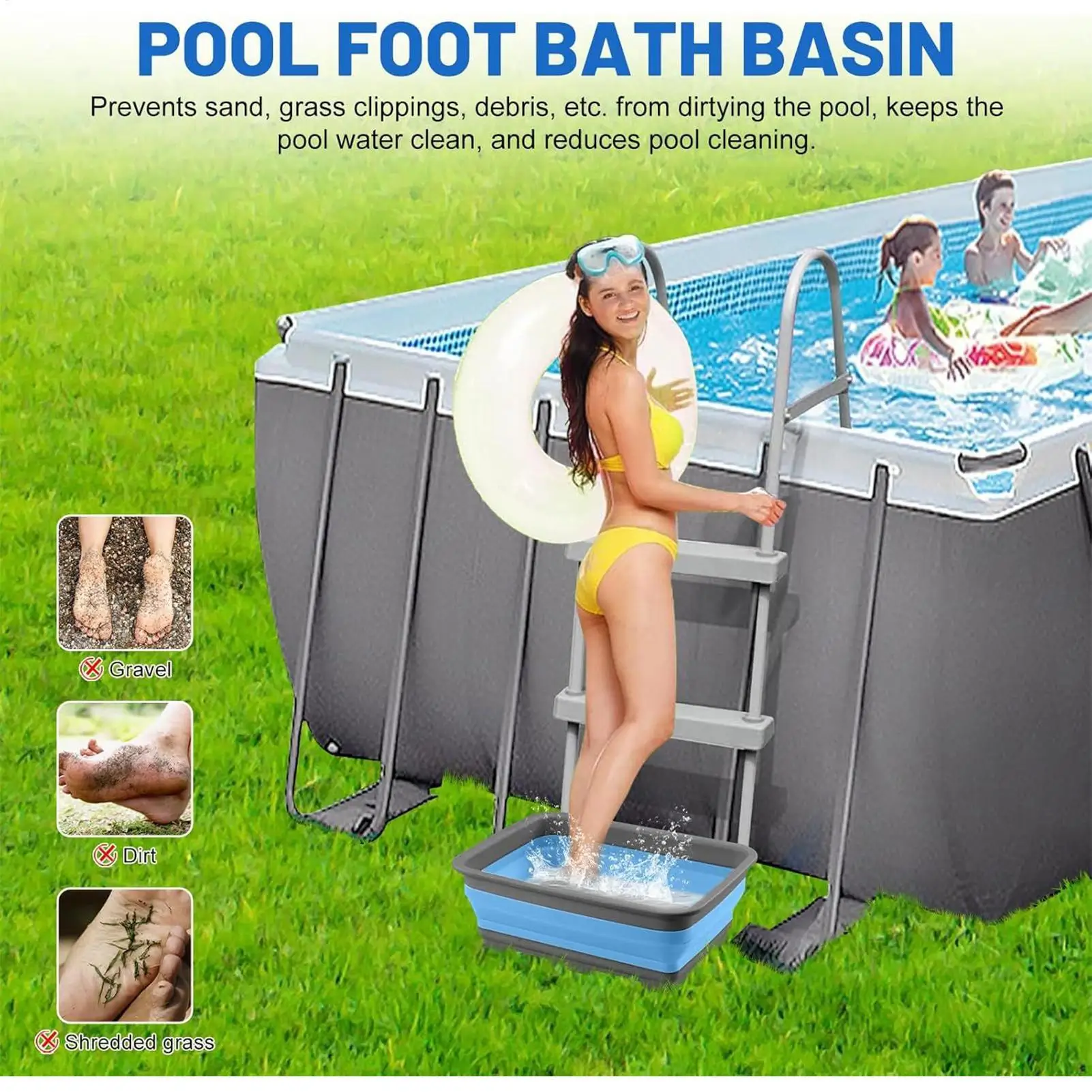 Vasca Pieghevole per Pediluvio, Secchio Portatile per Immersione Piedi, Accessori per Piscina, Spiaggia, Campeggio, Lago, Stagno - immagine 4