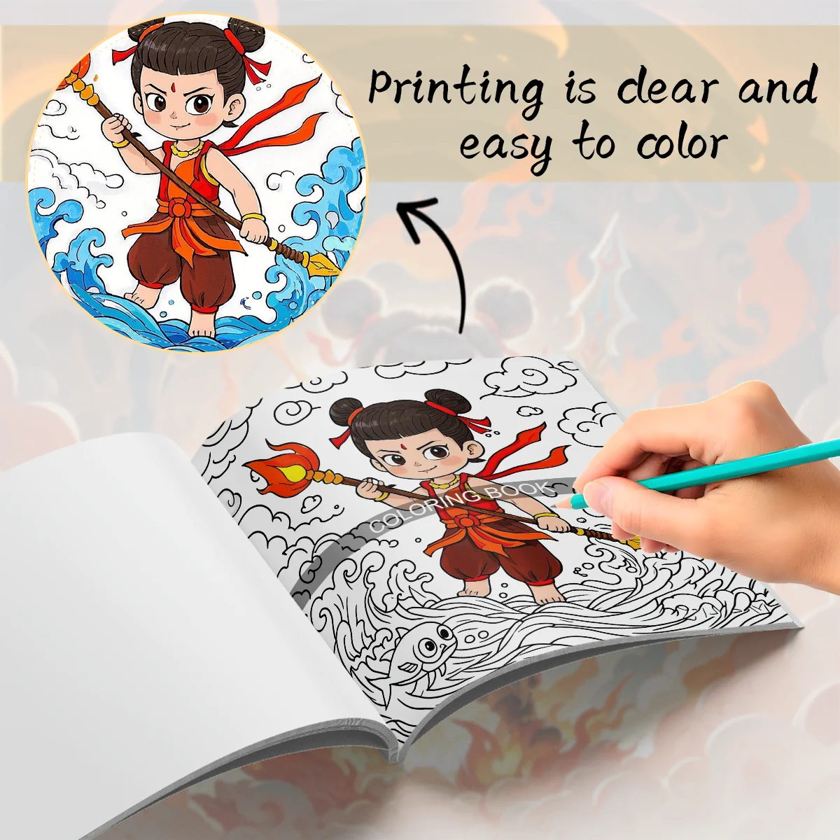 Adult Picture Book - Nezha Character Illustrations and Vibrant Color Fill Pages for Relaxation and Creativity 3