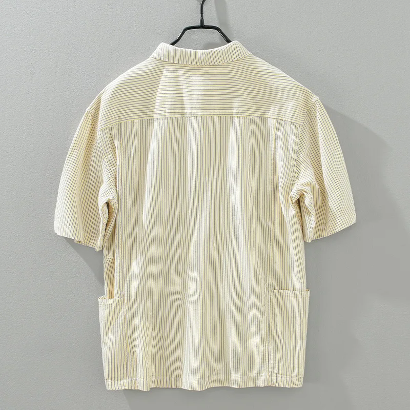 Cotton Casual Shirts Men Casual Fashion Striped Short Sleeve Shirt Man Loose Large Size Button-up Shirt