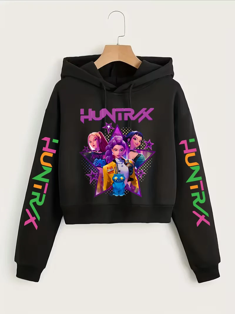 Abgeschnittene Sweatshirts Huntrix Kpop Demon Hunters Frühling Herbst Winter Cartoon Crop Top Hoodie Mode Lässiger Stil Kleidung