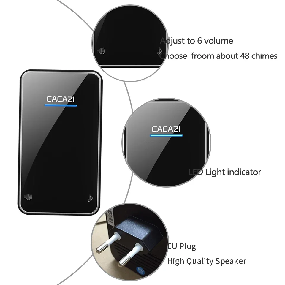 Wireless Doorbell Waterproof 300 Meters Remote LED Light Intelligent Cordless EU Plug 48 Chime 1 Button 2 Receiver Without