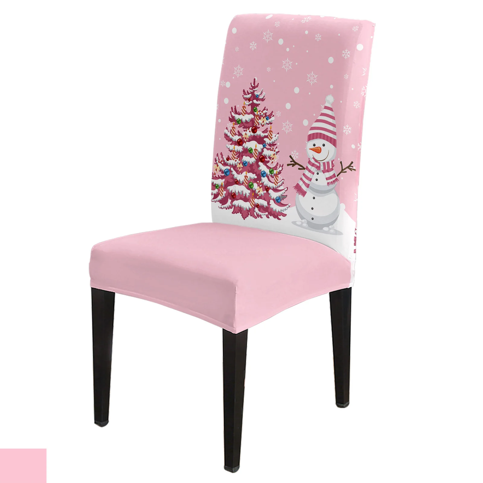 

Christmas Snowman Snowflake Pink Chair Cover Spandex Elastic Dining Chair Slipcover Wedding Festival Stretchy Seat Cover