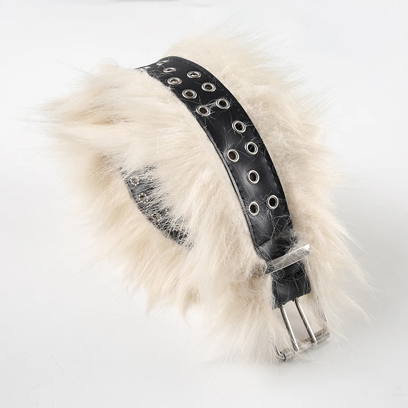 Faux Fur Spliced Pu Fashion Women¡¯s Belts Chic All-Match Khaki Y2k Retro Wild Style Accessorie Exquisite