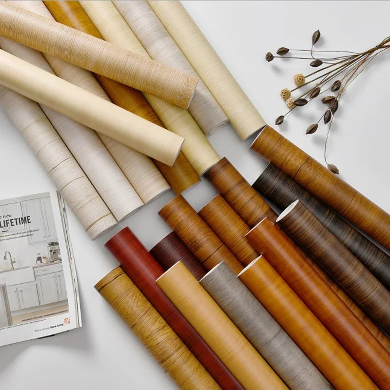 Waterproof Wood Vinyl Wallpaper Self Adhesive wallpapers Doors Cabinet Desktop Modern Furniture Decorative wall Paper 6