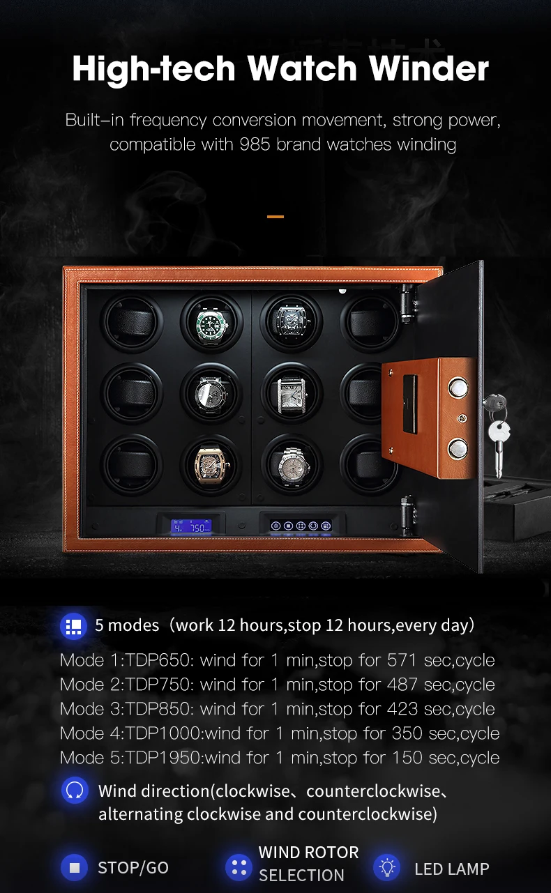 Luxury Automatic Watch Winder Safe Box – 12 Slot Brown Display Case with Quiet Motor, L... - SKU WSB23460 - UGI Packaging