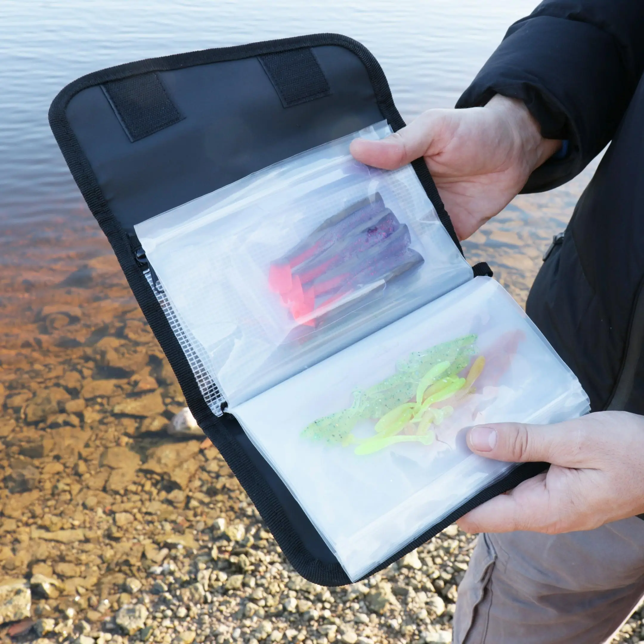 Fishing Soft Lure Bag Canvas Waterproof Soft Bait Binder Storage