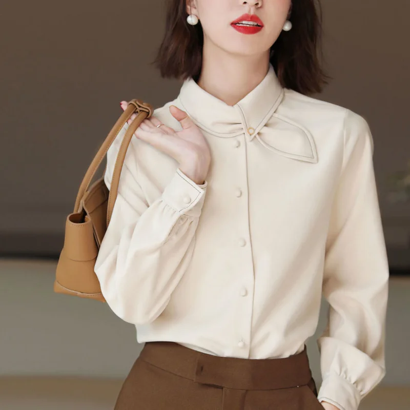 

Spring Autumn Long-Sleeve Women Blouse Korean Style Single-breasted Loose Shirt Women's