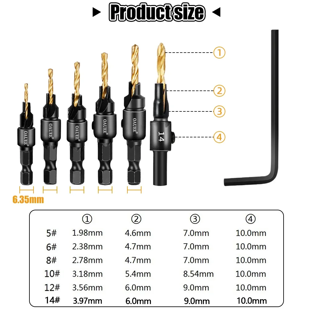 Drill Bits 4/5PCS Conical Drill Bit Countersink Drill Woodworking Pilot Holes HSS Universal Counterbore Cutter Screw Hole