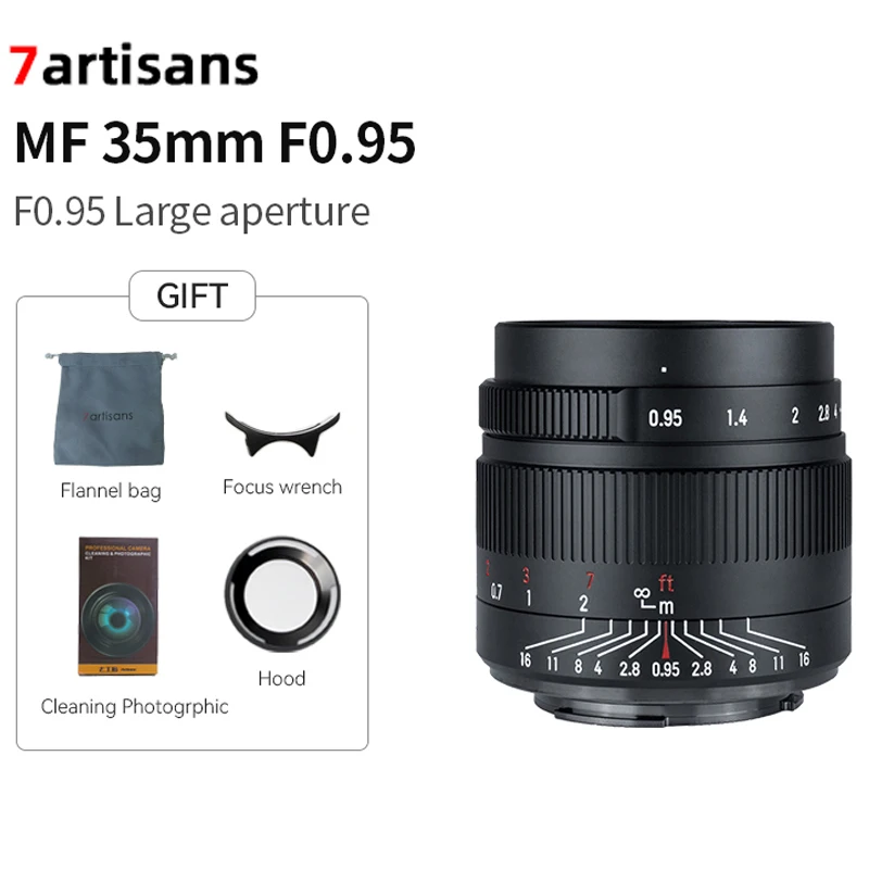 

7artisans 35mm F0.95 Large Aperture Portrait Lens for Sony E A6600 Fuji FX Canon EF-M M6 Nikon Z Z9 M4/3 Mount DC-S1
