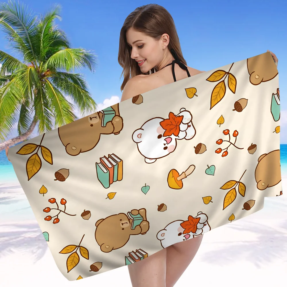 M-Milk Mocha Bear Cute Bath Towel Microfiber Soft Water Absorbing Breathable For Girl Kids Decorative Cartoon Beach Towel 6