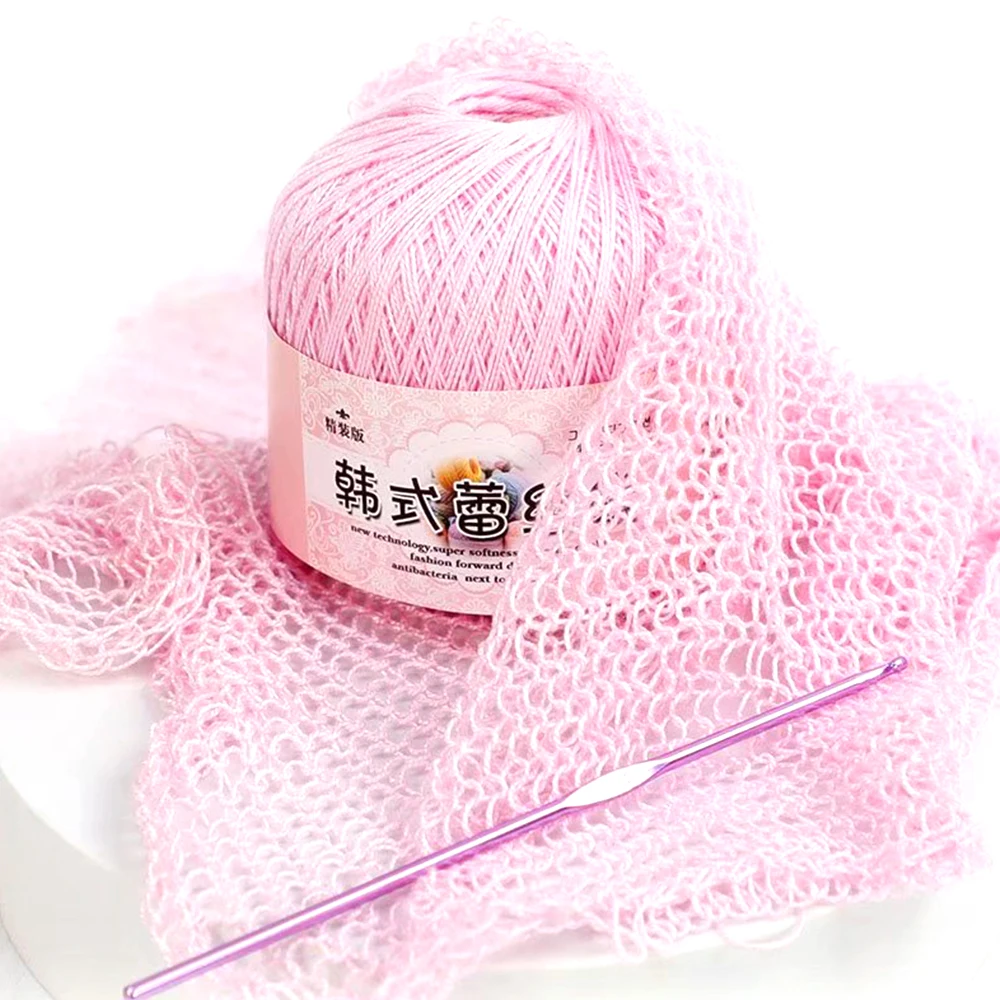 뜨게 자수용 얇은 레이스 면사, 핸드 뜨게 크로셰 실, 50g/롤