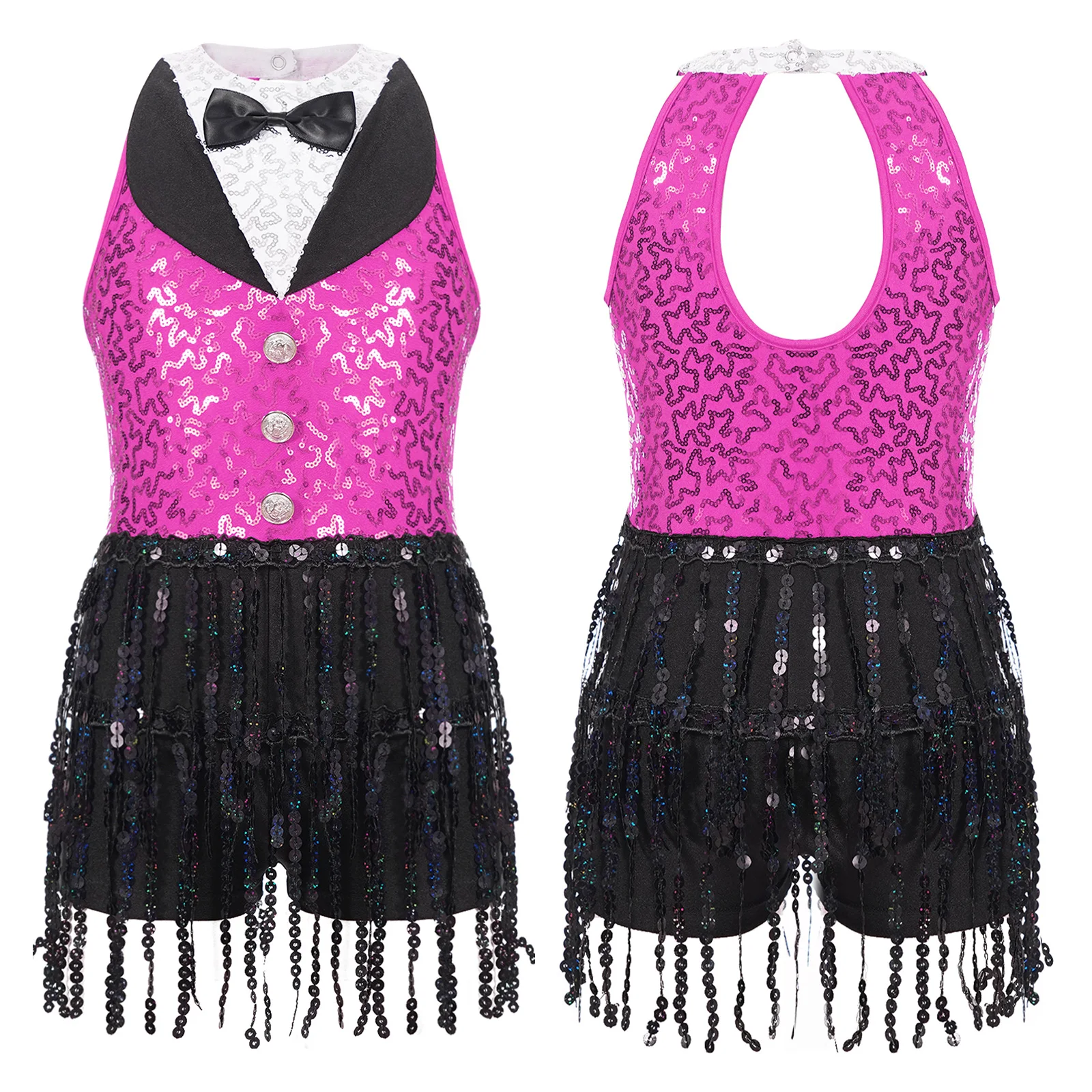 Kids Girls Latin Jazz Dance Performance Costume Back Keyhole Boyshorts Sequin Tassel Tango Cha-Cha Samba Hip Hop Dance Dress