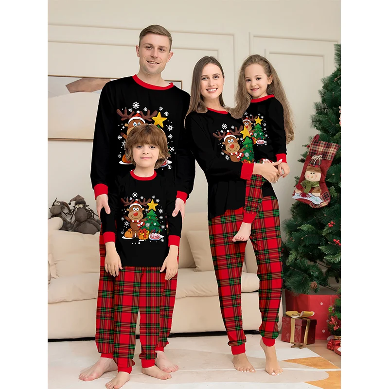 2025 Christmas Pajamas Family Outfit Matching Adult Kids News Xmas Pyjamas Clothes Set Baby Rompers Casual Sleepwear Family Look 2