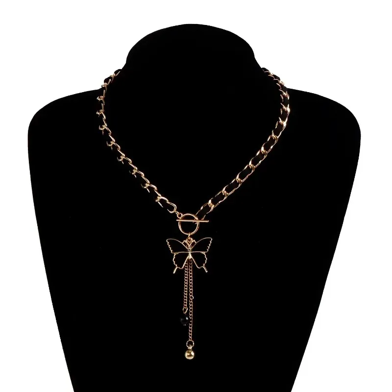 Creative Black Leather Wrapped Chain Life Tree Pendant OT Clasp Necklace Women Punk Gothic Street Party Accessories