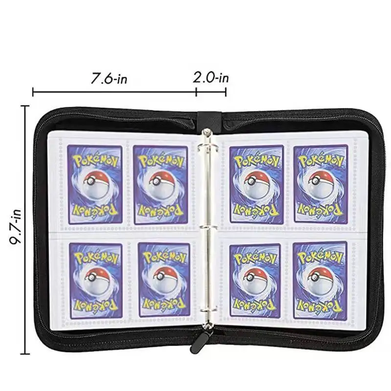Leather Anime Trading Card Holder 4-Grid Zipper Game Card Collections Pack Baseball Card Storge Bag For Storage 400 Cards Holded 4