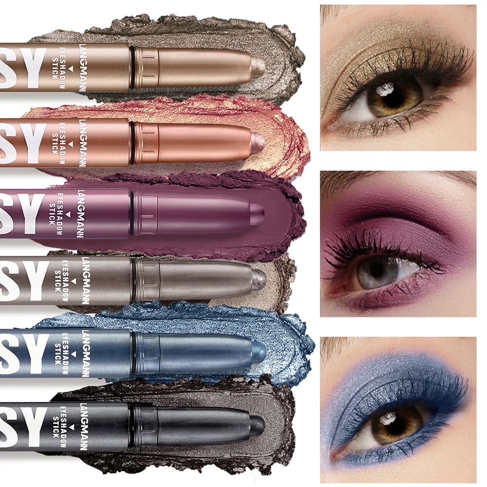 New Color Eye Shadow Stick Grey Blue Metallic Shimmer Cream Brighten Highlighter Eyeshadow Pencil Crayon Waterproof Fashion
