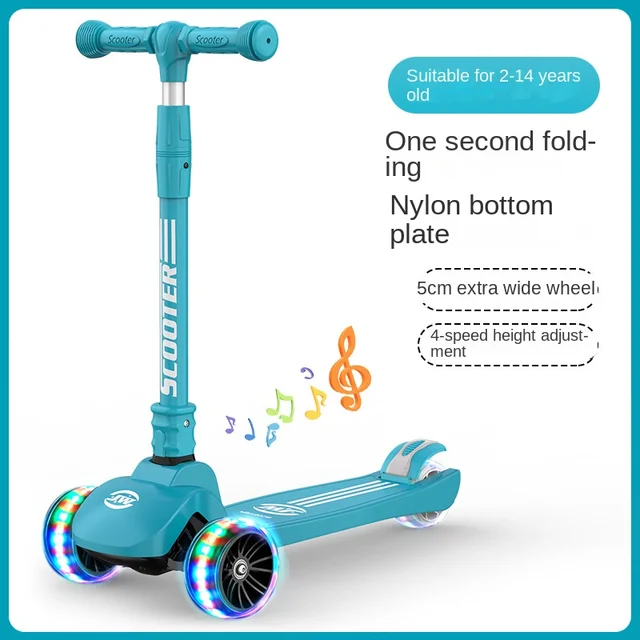LazyChild Anti-Slip Foldable Scooter 2-6 Years Old Children's Yo-Yo Car Four-Speed Adjustment Scooter Scooter Flash Wheel 2
