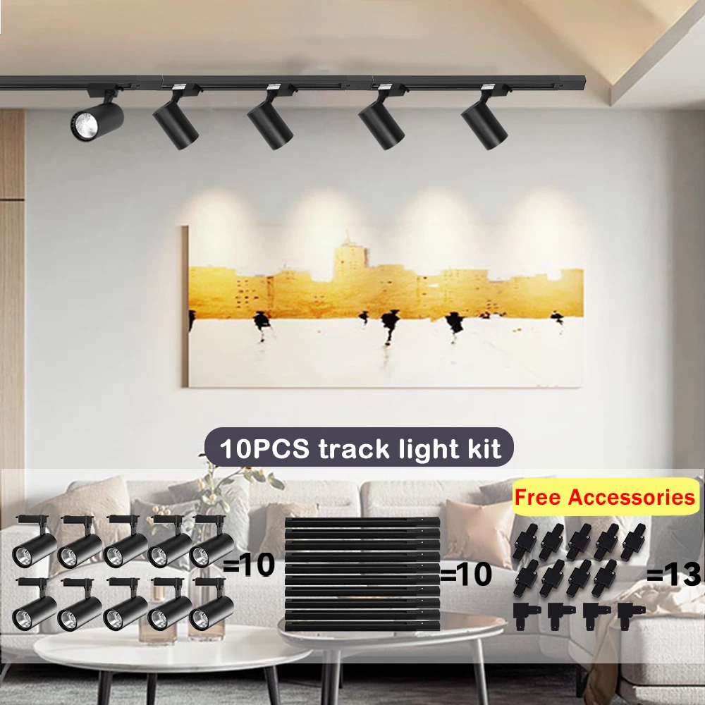 Set Led Track Light Fixture COB Track Lighting Wall Lamp Rail 220V Spot Lights Led track rail Spotlight Clothing Store Shop Home 2