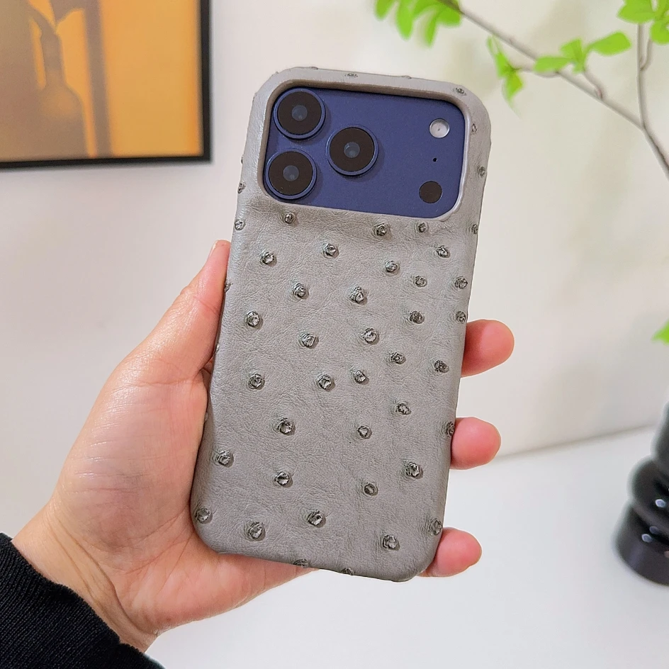 Straußenleder-Optik PU-Lederhülle für iPhone 17 16 15 14 Handyhülle 17 15 14 13 12 11 Pro MAX Stoßfeste Hartschale Rückseite Funda – Detail 9