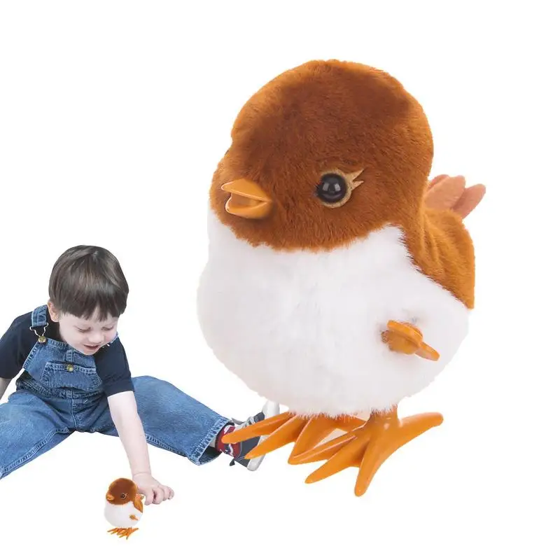 Bird Plush Toy Wind-Up Jumping Cute Sparrow Bird Stuffed Animals Plushies Plush Toys Learning To Crawl Plush Bird Toys For Kids