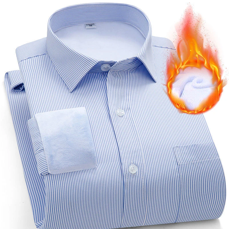 

Plus Size Men's Long Sleeved Winter Fleece Warm Dress Shirt Solid Color Black White Blue Gray Male Business Casual Yyqwsj