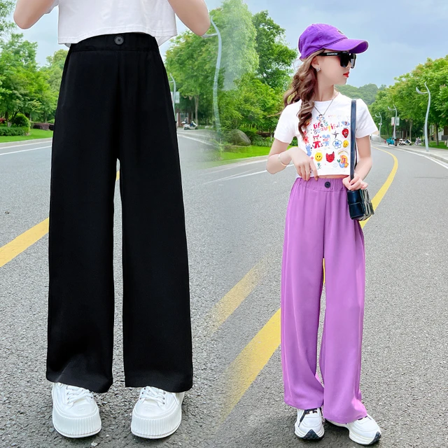 Ropa informal de verano para niñas adolescentes, Pantalones rectos de pierna ancha para niños, 4, 6, 8, 11, 12, 13, años _ - AliExpress Mobile