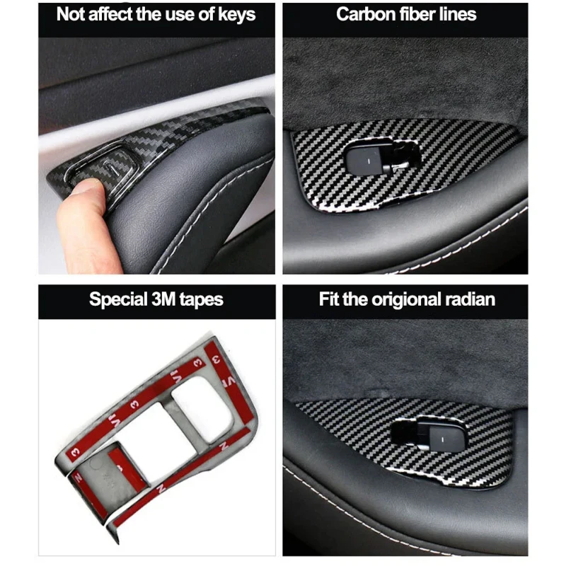 For Tesla Model 3 Y Window Lifter Switch Buttons Cover Trim Frame Sticker Carbon Fiber ABS Car Interior Decoration Accessories
