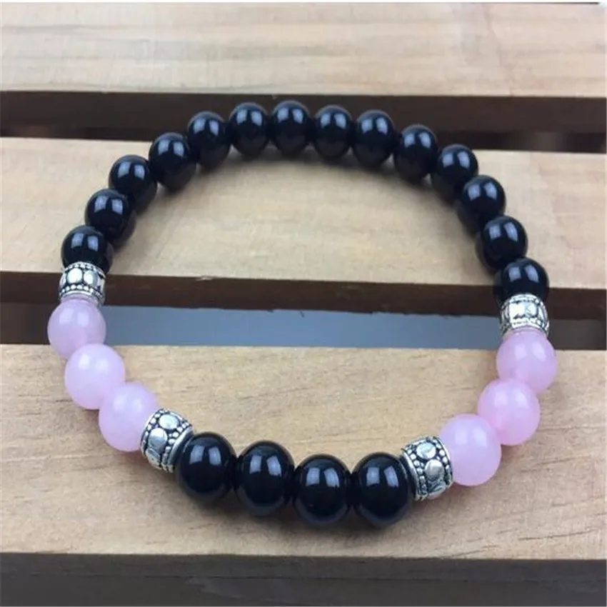 

8mm Rose Quartz Obsidian Bracelet 7.5 inches Chain Jewelry Lovers Party Ethnic Stackable Men Classic Semi-Precious Stones Prayer