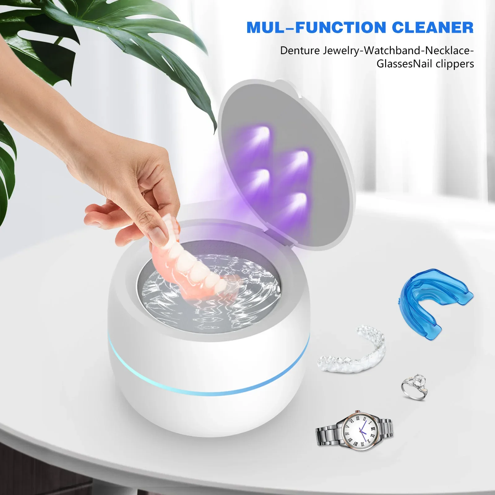 가정용 초음파 UV 클리너 치과 보조 틀니 목욕 맥동 청소 키트, 쥬얼리 가짜 치아 교정기 리테이너