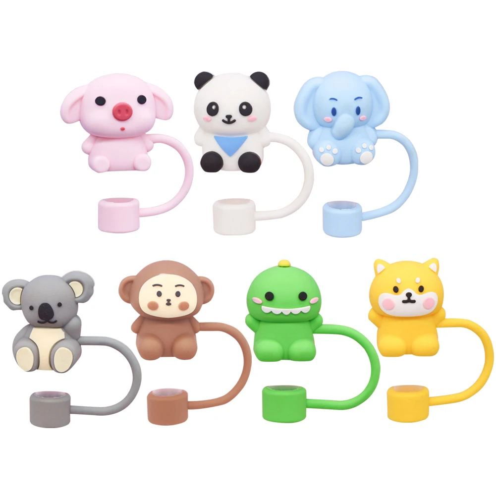 Animals Straw Cover Cap Spill Stopper 10mm Silicone Straw Toppers For Vacuum Cup Accessories Water Bottle Dust-Proof Tips straw covers silicone stoppers cup accessories