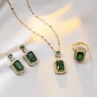4PCS Sets Exquisite Quadrate Rhinestone Necklace Earrings Ring Jewelry Set Charm Ladies Jewelry Fashion Bridal Gifts 2