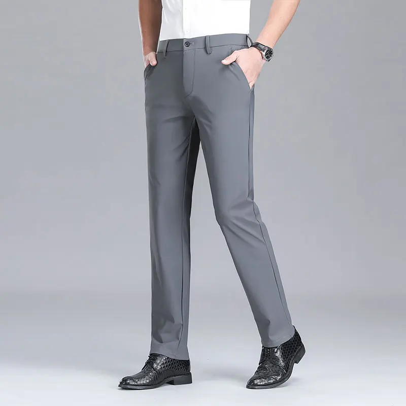 

2023 Business Pants Versatile Stretch Slim Straight Men's Trousers Korean Summer Thin Section Ice Silk Casual Trousers