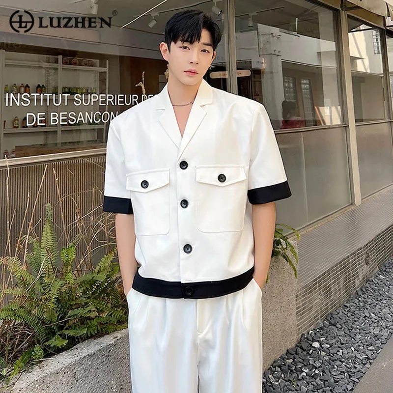 

LUZHEN Color New 2024 Splicing Niche Edge Contrast Trendy Design Men Casual Short Sleeve Shirts High Street Stylish Tops E07552