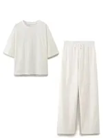 HH Summer Women Casual T Shirt Pant Sets Elegant Pink O Neck Short Sleeve T-Shirt + Drawstring Loose Trousers Sport Suit - Image 3