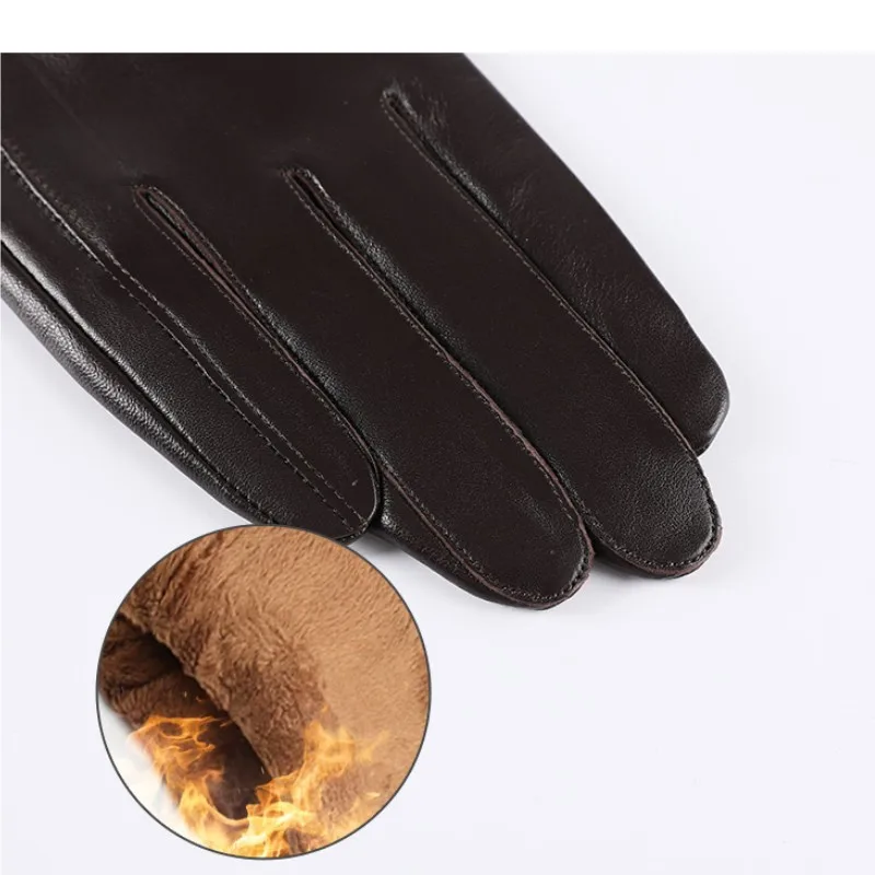 Winter Genuine Sheepskin Leather Cycling Gloves Men Touchscreen Texting Driving Bike Motorcycle 양가죽Warm Fleece Gloves Gentleman 5