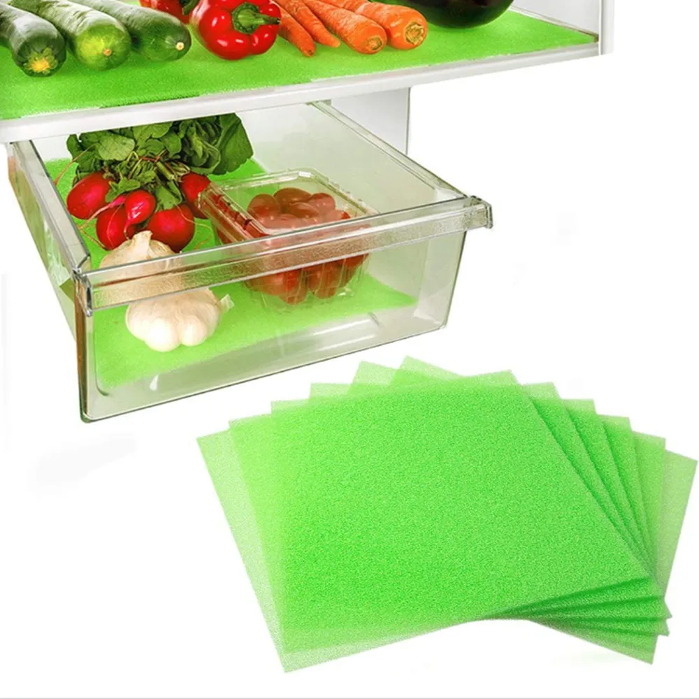 4Pcs Vegetable Food Fresh Keeping Mat Refrigerator Drawer Absorbent Sponge Anti-corrosion Pad Fruit Mildewproof Fridge Mats