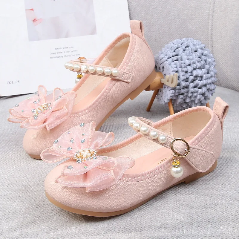 Girls' Princess Shoes Spring/summer New Children's Bow Soft Sole Comfortable Shoes Kids Dance Party Performance Flat