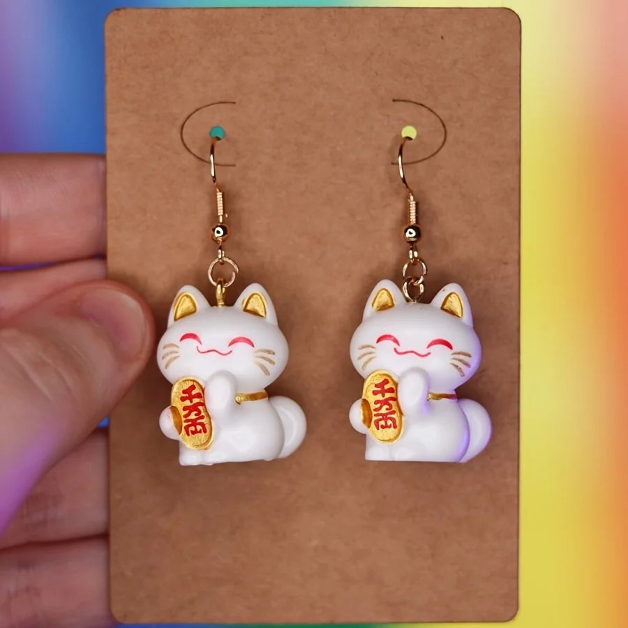 1 Paire Boucles D'Oreilles Chat Chanceux Nouveauté Boucles D'Oreilles