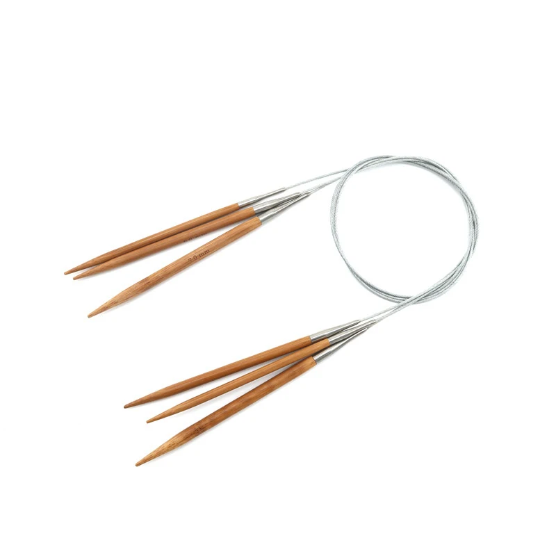 Knitting Supplies 3.0-12mm Natural Bamboo Circular Knitting Needles Stainless Steel Tube Hoop Knitting Needles DIY Hand Sewing Tools