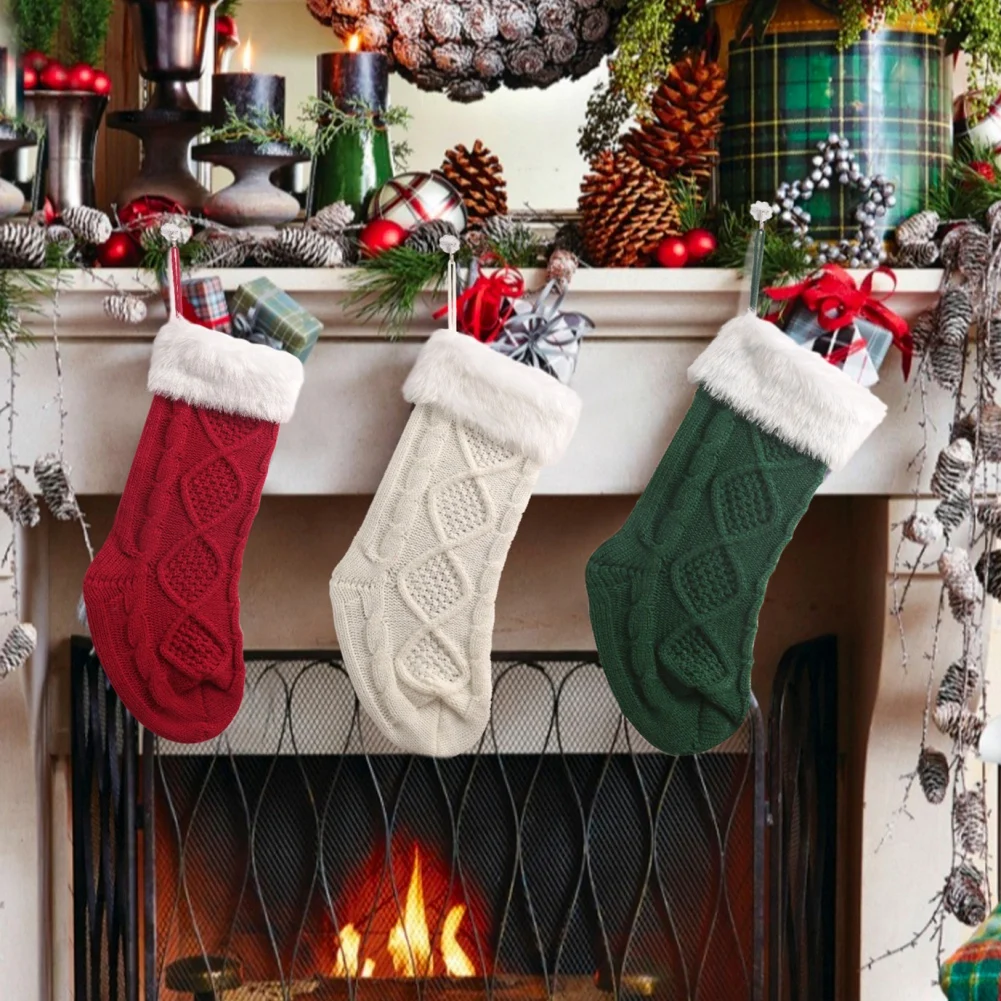 

New Year Christmas Stocking Sack Xmas Gift Knitted Wool Candy Bag Christmas Gift Bag for Home Navidad Sock Christmas Tree Decor